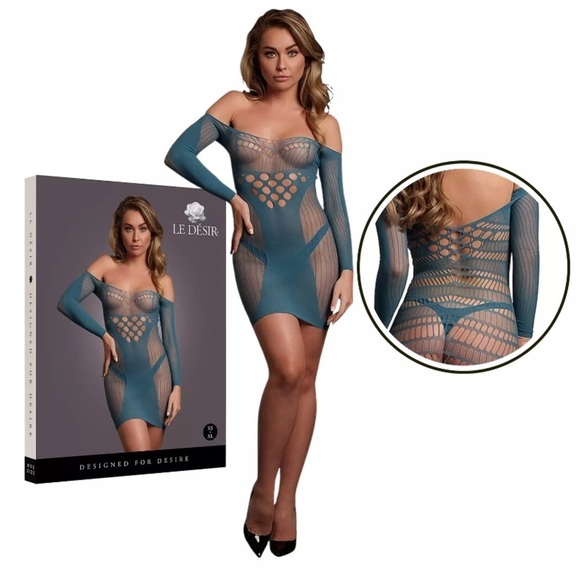 🦋B2G1🦋LE DÉSIR Long-Sleeved FishNet Mini Dress Bodycon | ONE SIZE | - Picture 1 of 8